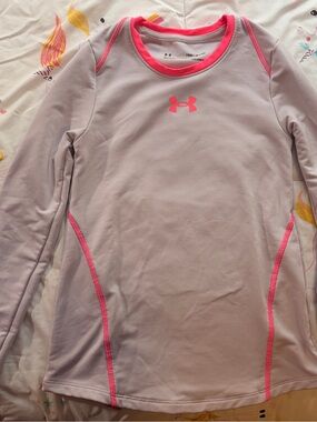 Under Armour Long Sleeve Cold Gear Top - Light Gray with Pink Accents